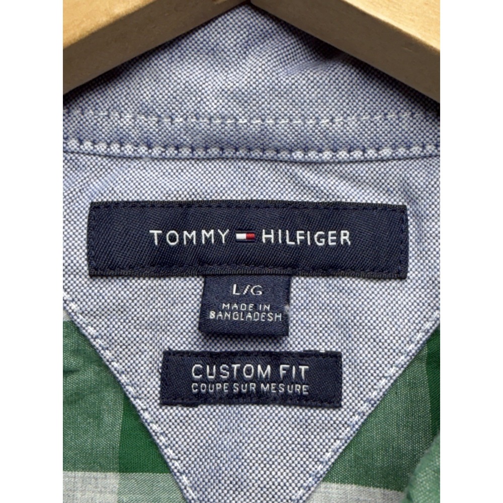 Tommy Hilfiger Men's L Button Down‎ Shirt Green White Plaid Men's Long Sleeve - Picture 3 of 13